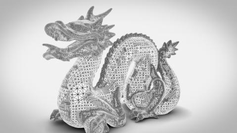 A mesh extracted at with an adaptive resolution (between 4-256) using the partial implementation of the Cubical Marching Squares algorithm, implemented for my masters thesis.